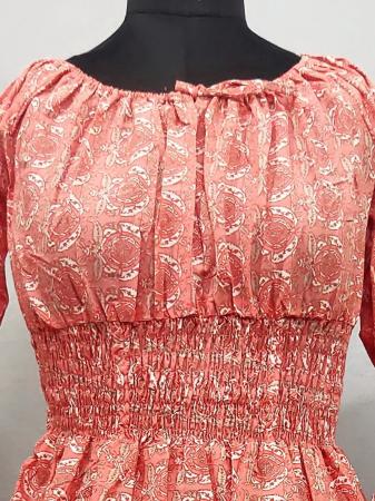 Salmon Print Maxi Gown with waistband made of Cotton fabric